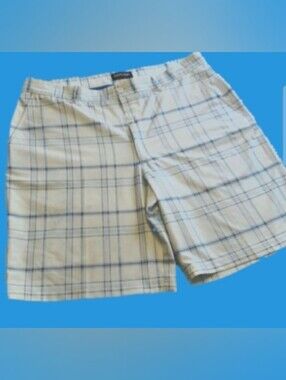 KIRKLAND White and Blue Plaid Golf Shorts, 38